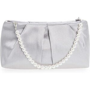 ⚡ Women's Silver Evening Formal Pleated Satin Fabric Zipper Closure Clutch Bag